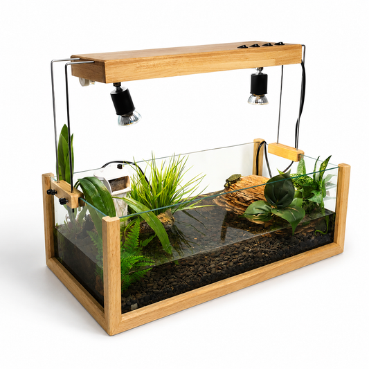 HERPETO Wooden Reptile Terrarium Starter Kit with Heat Lamps