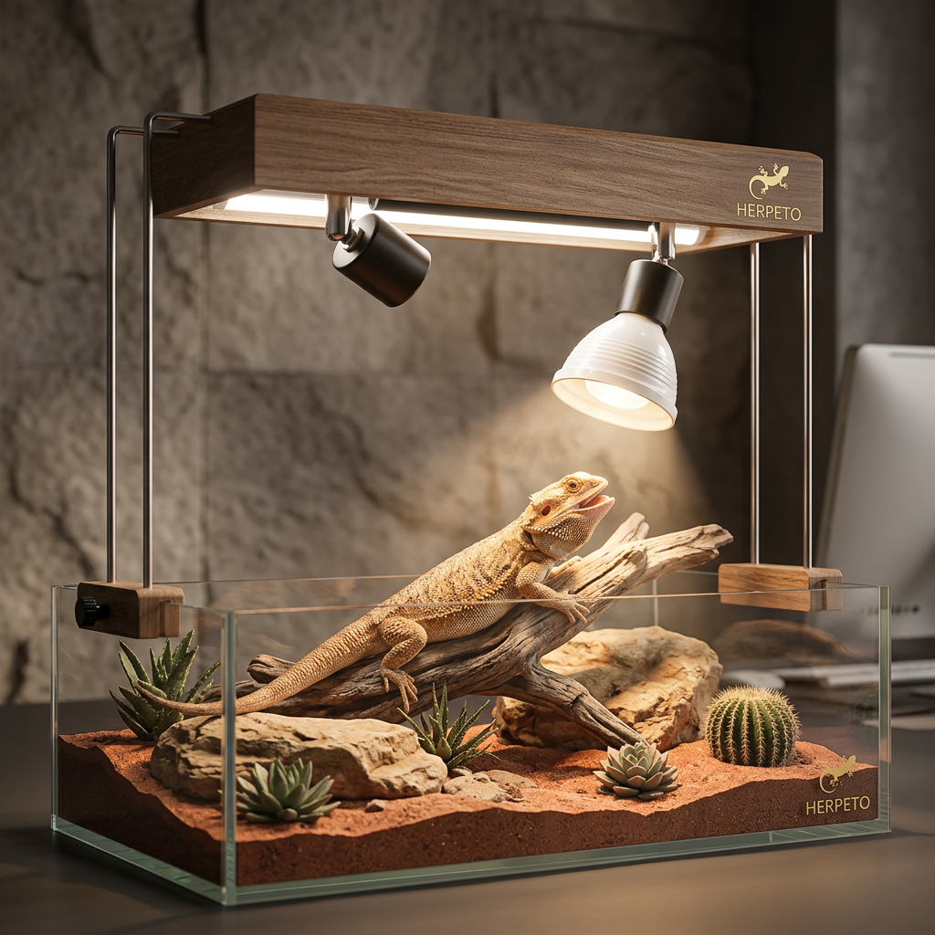 HERPETO Wooden Reptile Terrarium Starter Kit with Heat Lamps