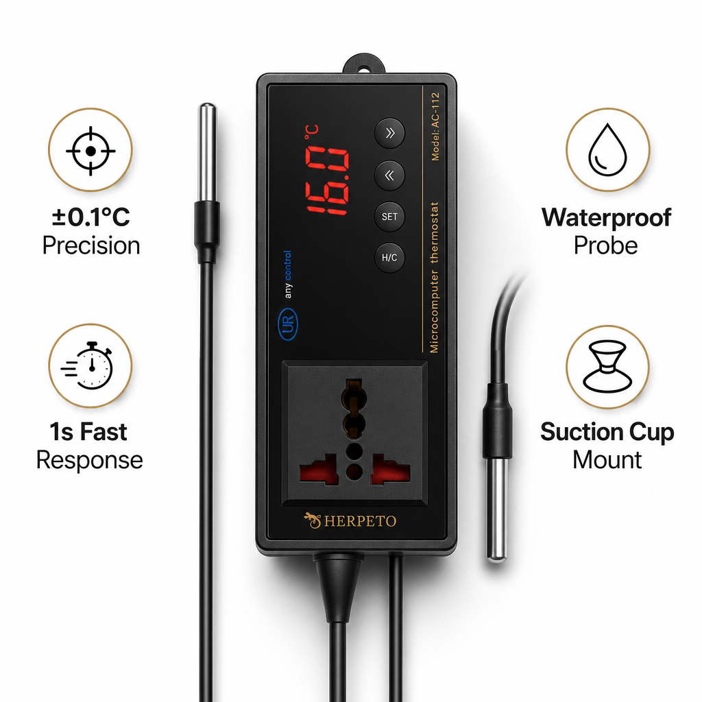 HERPETO Reptile Thermostat Controller for Ceramic Heat Emitters & Heat Lamps