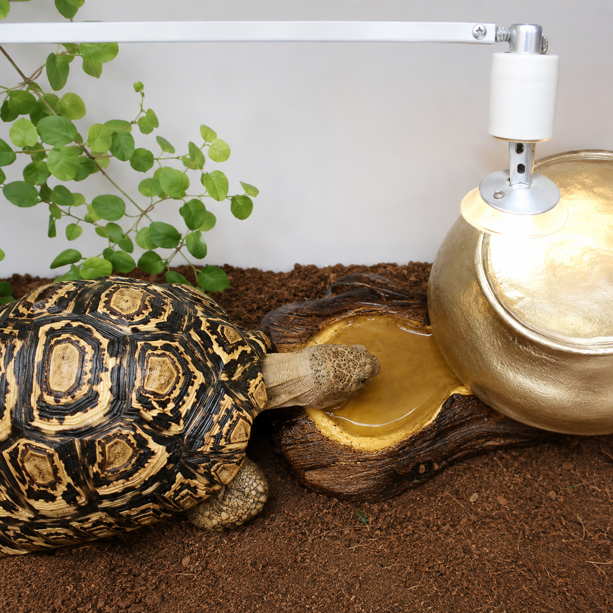 HERPETO Faux Wood Automatic Water Dish for Reptiles, Tortoises, and Small Pets