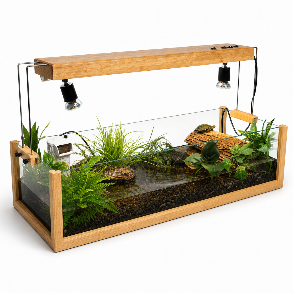 HERPETO Wooden Reptile Terrarium Starter Kit with Heat Lamps