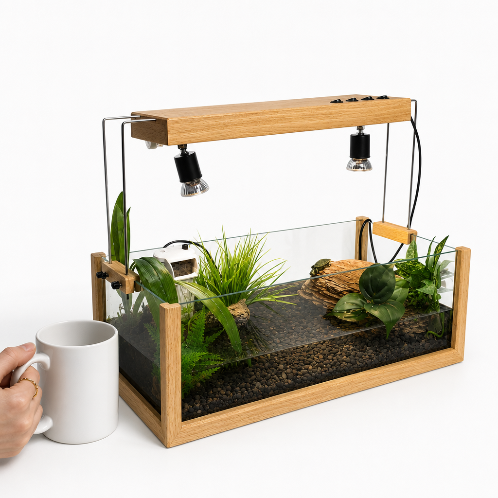 HERPETO Wooden Reptile Terrarium Starter Kit with Heat Lamps