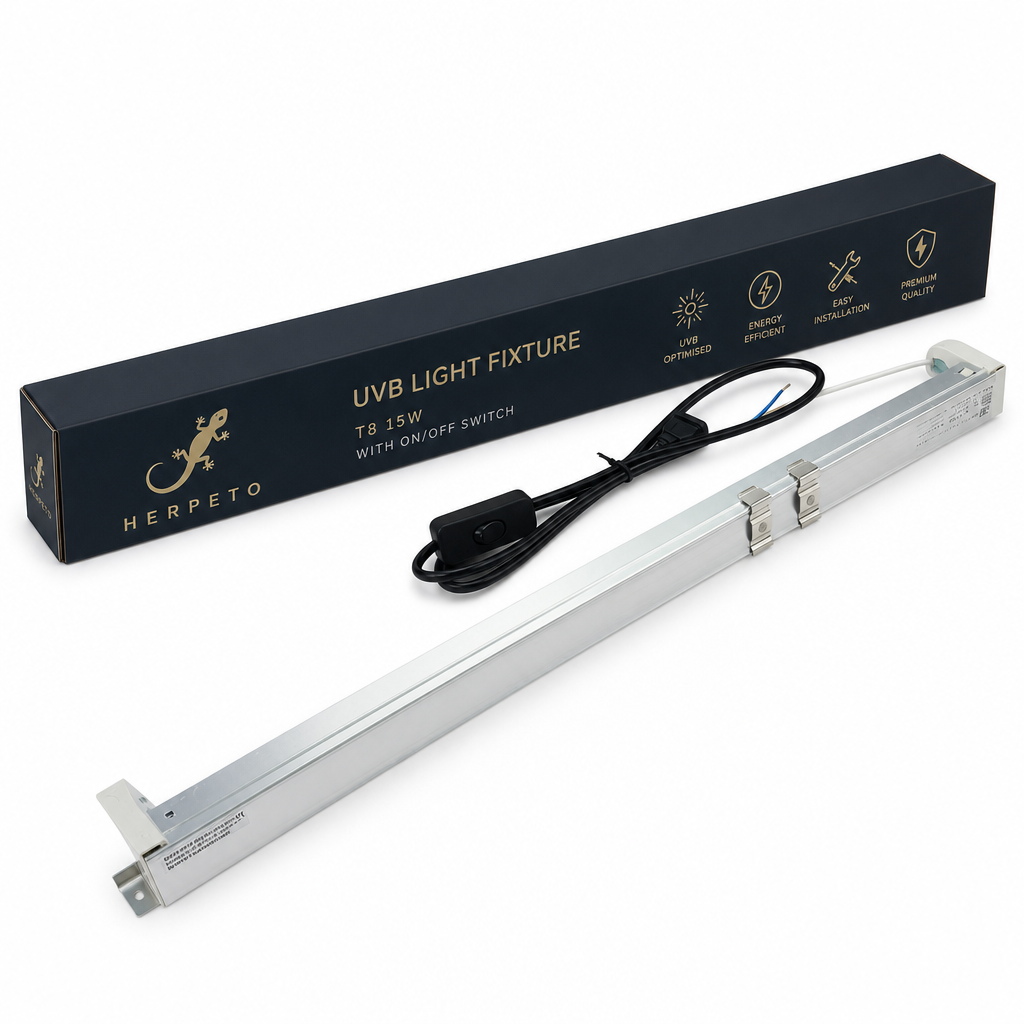 HERPETO T8 Reptile UVB Tube Fixture | 15W Vivarium Lamp Holder with Inline On/Off Switch