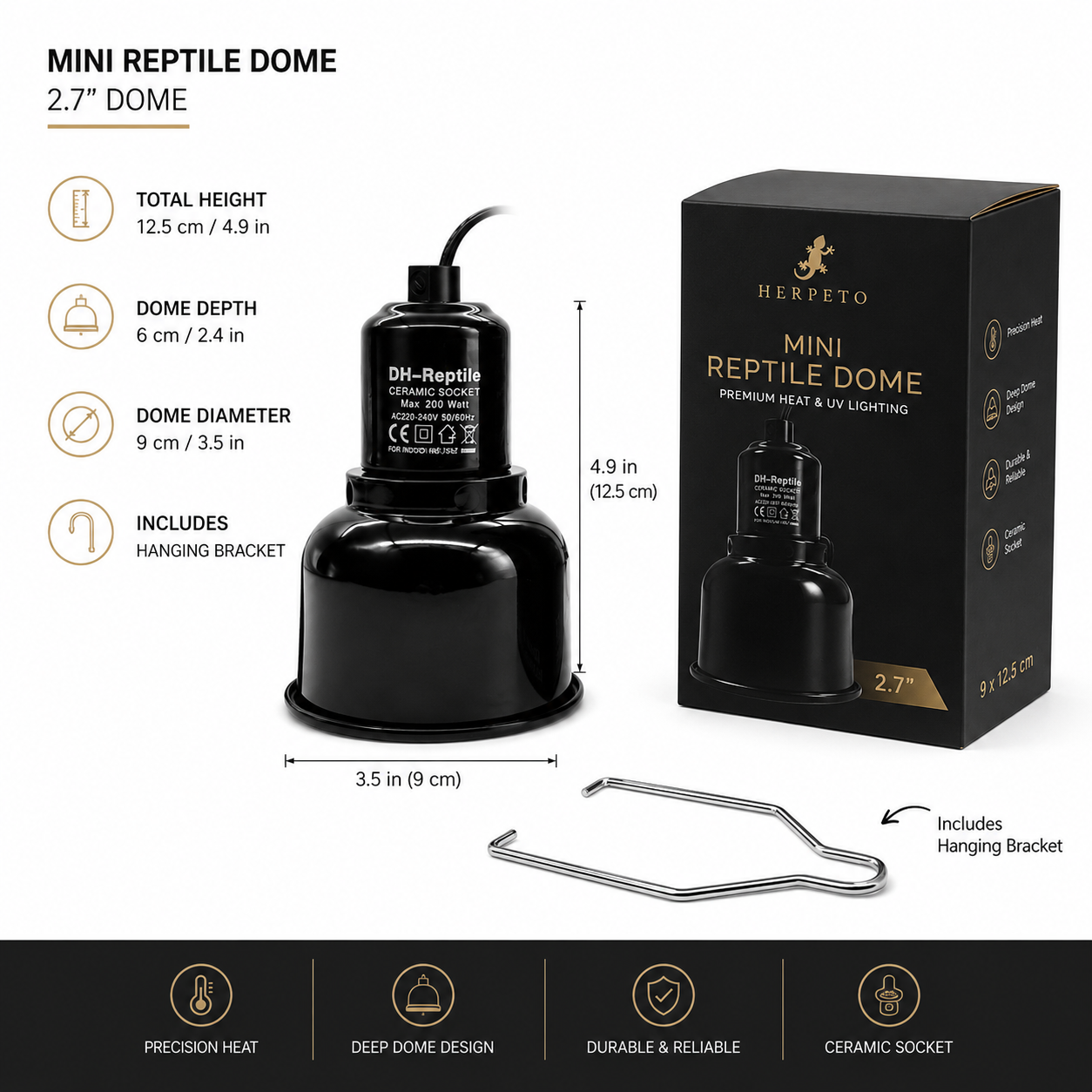 HERPETO Deep Dome Lamp | Heat & UVB Fixture